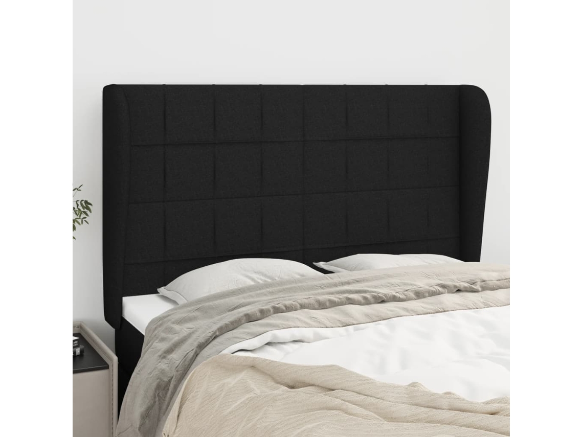 Vidaxl Cabeceira De Cama C/ Abas Tecido 147x23x118/128 Cm Preto