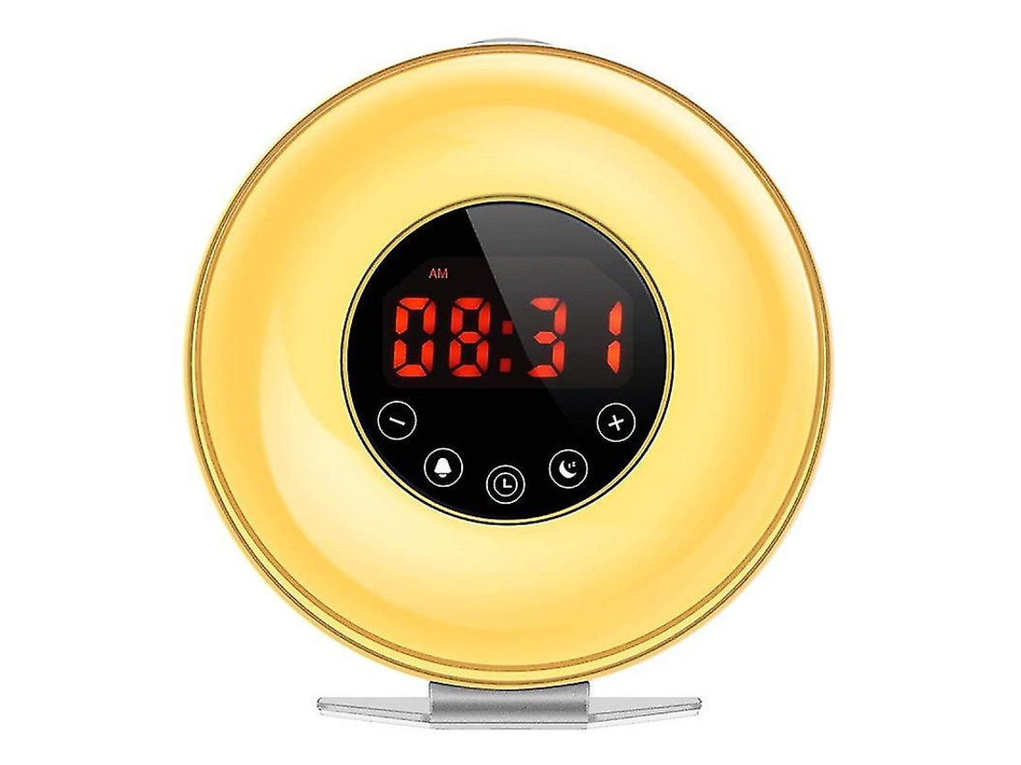 Rebe lámpara Despertador de Madera Brilla Con Simulación Amanecer Radio Reloj Luz Ambiente Regulable Y Luces Nocturnas