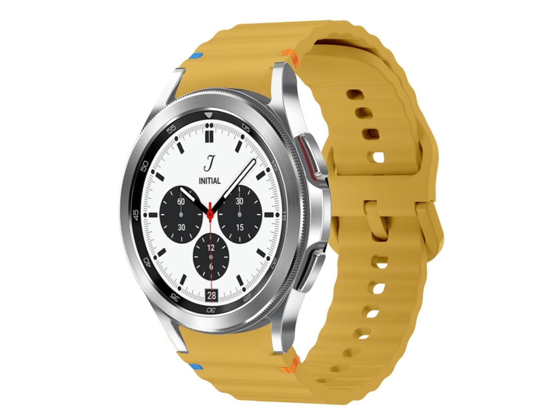 Bracelete Para Samsung Galaxy Watch 4 Classic (42mm/46mm) - Silicone Costurado Com Padrão De Onda - Amarelo