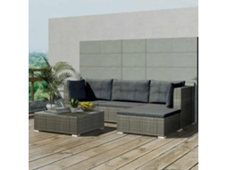 Vidaxl 5 Pcs Conjunto Lounge De Jardim C/ Almofadões Vime Pe Cinzento
