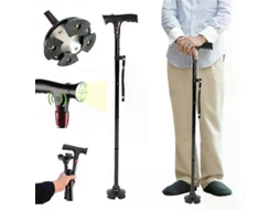 Bengala Dobrável Multifuncional Com Luz Led, Ajustável, Leve E Antiderrapante, Ideal Para Idosos - Trusty Elder Crutches