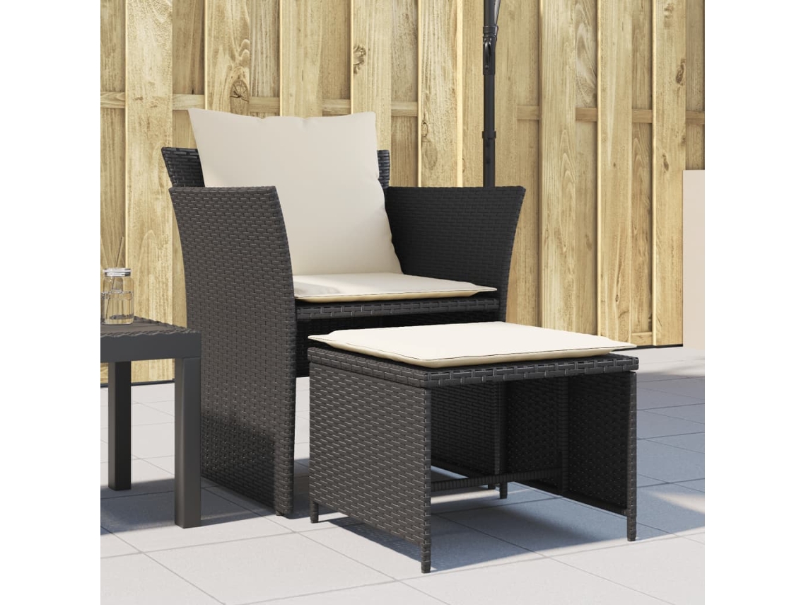 Vidaxl Cadeira De Jardim Com Apoio De Pés Vime Pe Preto