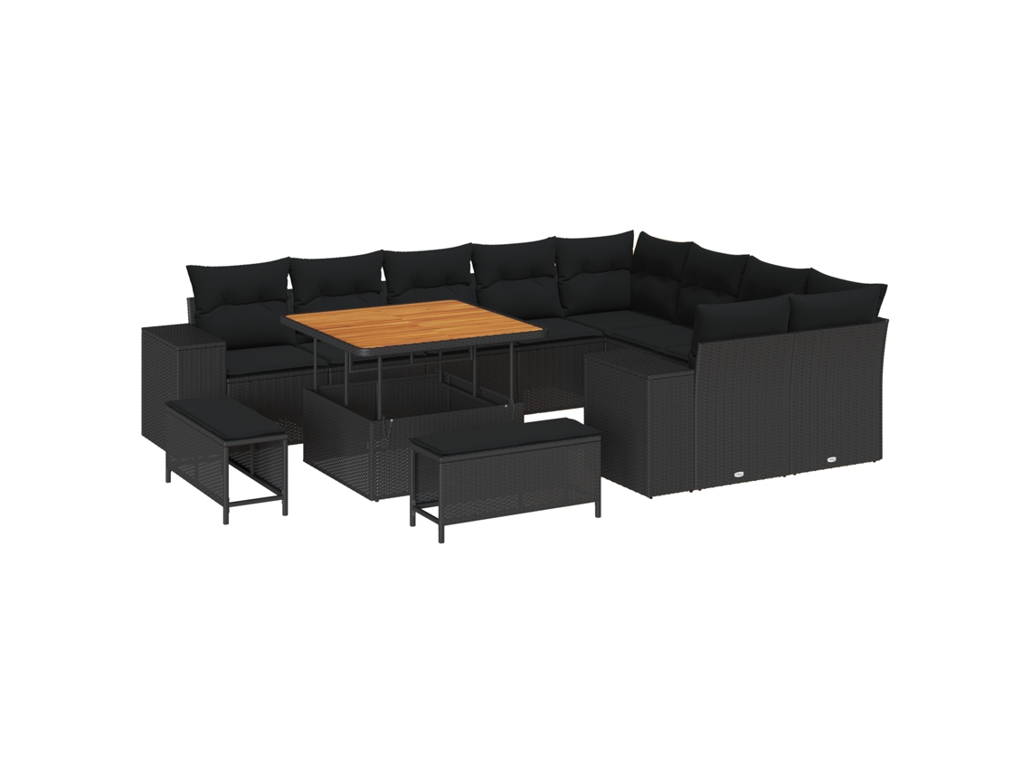 Conjunto 12 Móveis Para Exterior Vidaxl Preto Vime Pe (100 X 100 X 71 Cm)