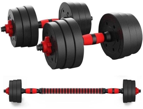 Conjunto Dumbbell   2 em 1 com Barbela Ajustável (15kg)