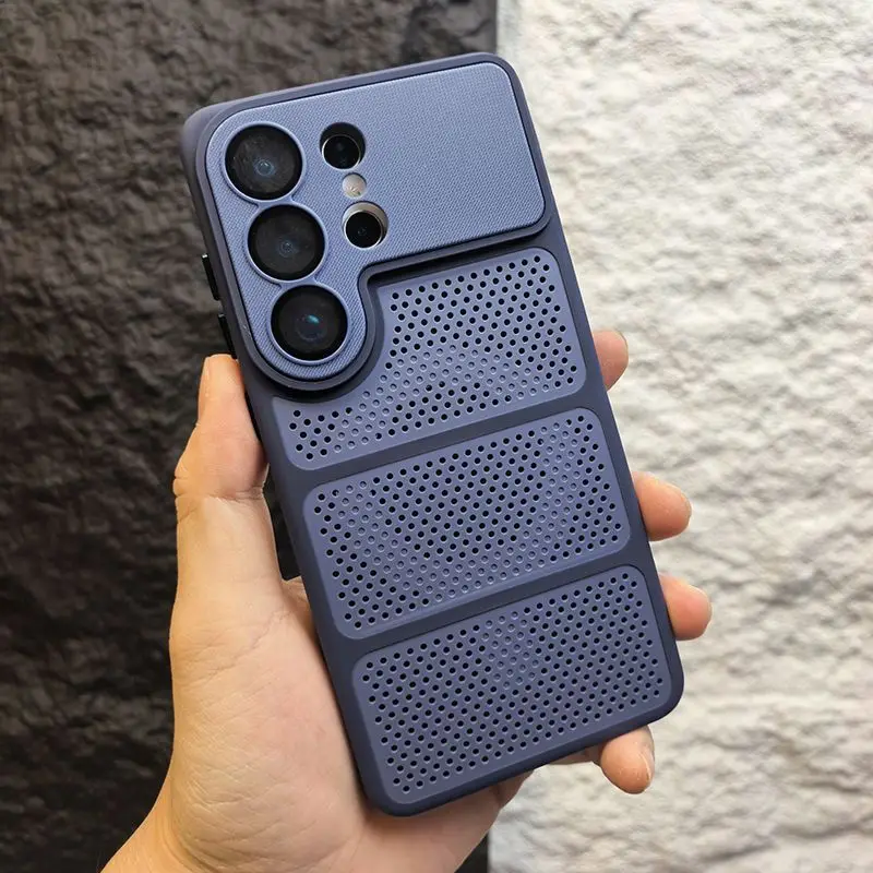 Capa Para Celular (azul S24ultra) Com Dissipação De Calor Em Malha E Capa Traseira Rígida Magnética.