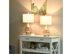 Conjunto 2 Abajures Soquete E27 40w Vidro E Aço, Branco, Tamanho Ø30×56cm Doméstico