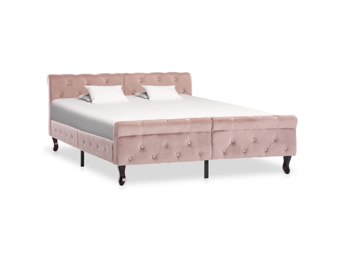 Vidaxl Estrutura De Cama 140x200 Cm Veludo Cor-de-rosa