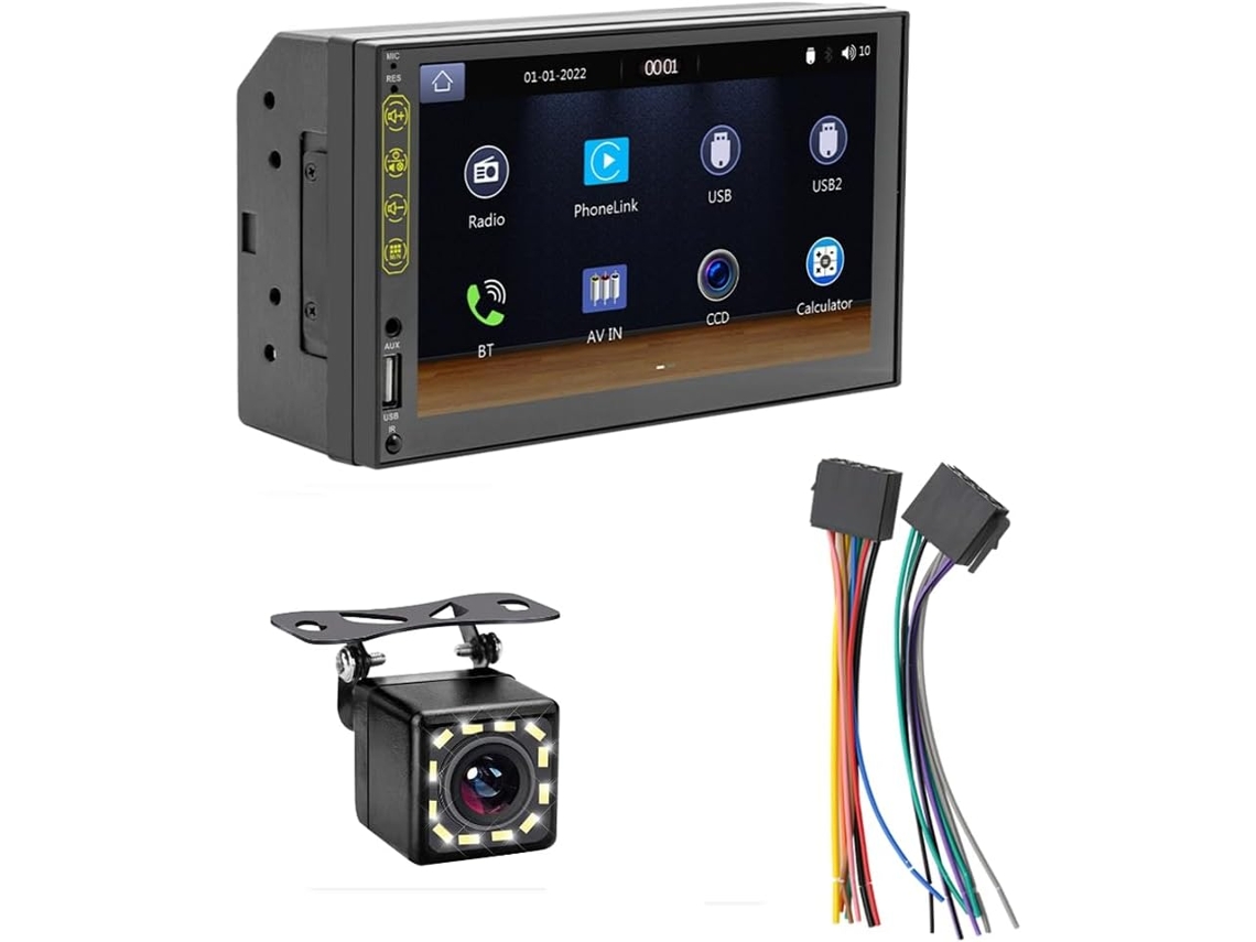 Rádio Automotivo de 7 Polegadas em Abs Preto com Carplay, Tela Sensível Ao Toque Hd Double Din e Android Auto. SFUSHOS