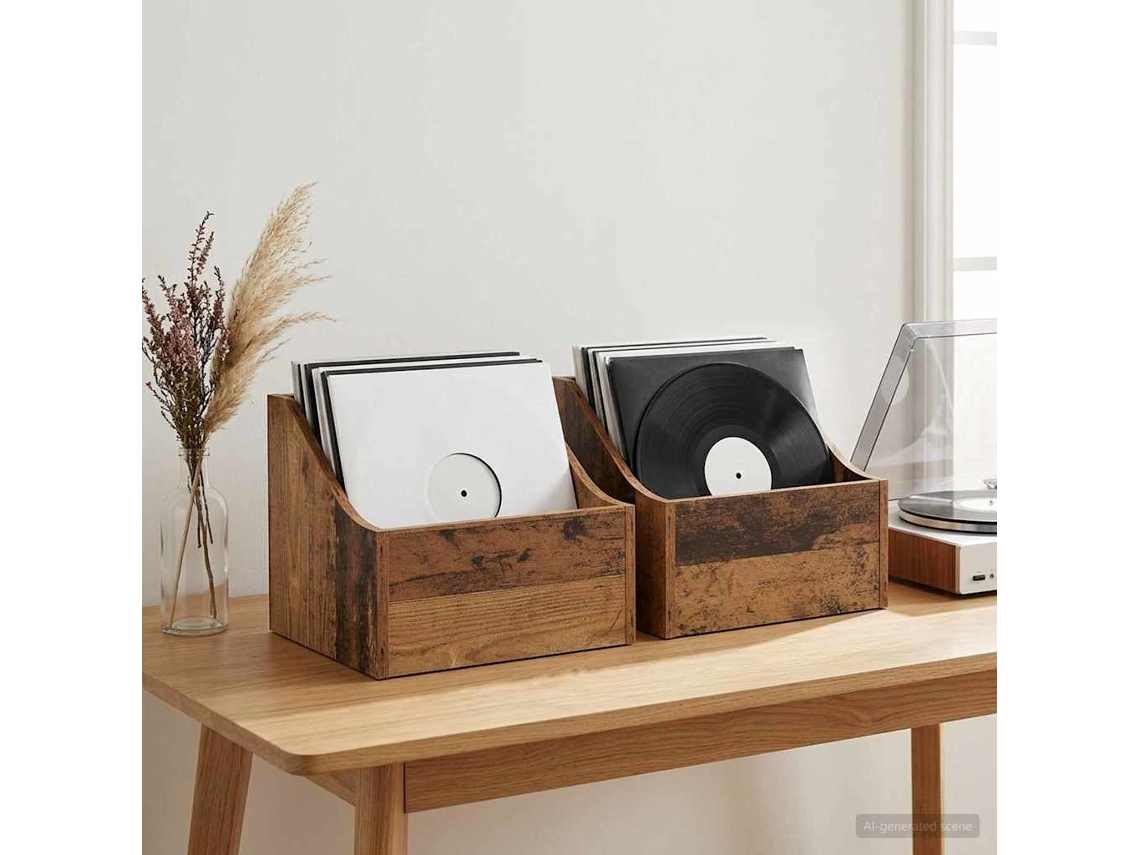 Vidaxl Caixa De Discos Lp 2 Unid. Madeira Antiga 37 X 33 X 32 Cm