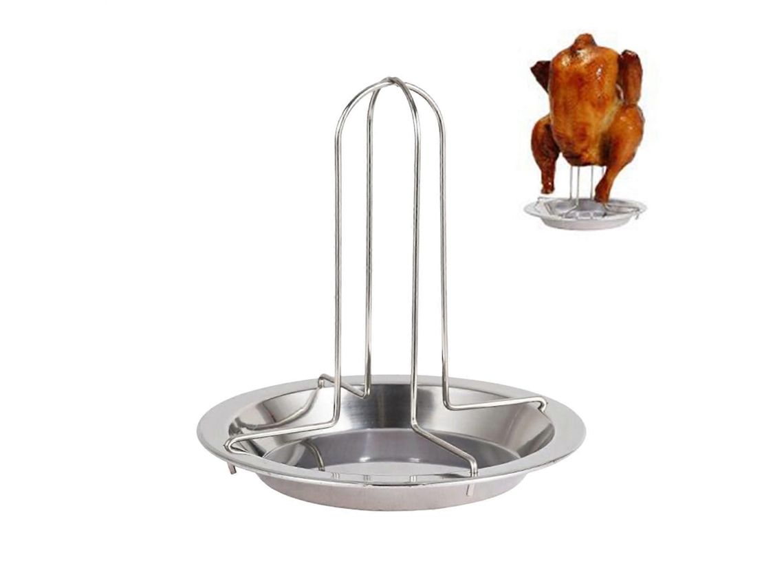 Suporte Para Frango Assado Na Lata De Cerveja, Assador Vertical Em Aço Inoxidável Com Bandeja Coletora De Gorduras Para Churrasco E Festas Ao Ar Livre