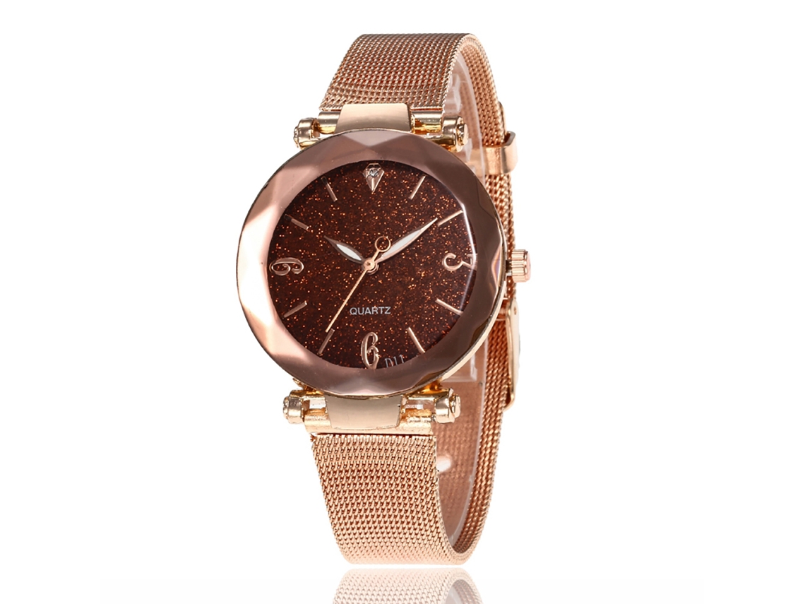 Relógio de Pulso Feminino Simples de Liga com Malha Quartzo Moda Café