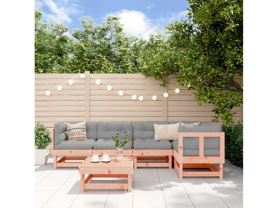 Vidaxl 6 Pcs Conj. Lounge Jardim C/ Almofadões Madeira Douglas Maciça