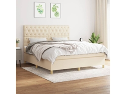 Vidaxl Cama Com Molas/colchão 160x200 Cm Tecido Cor Creme