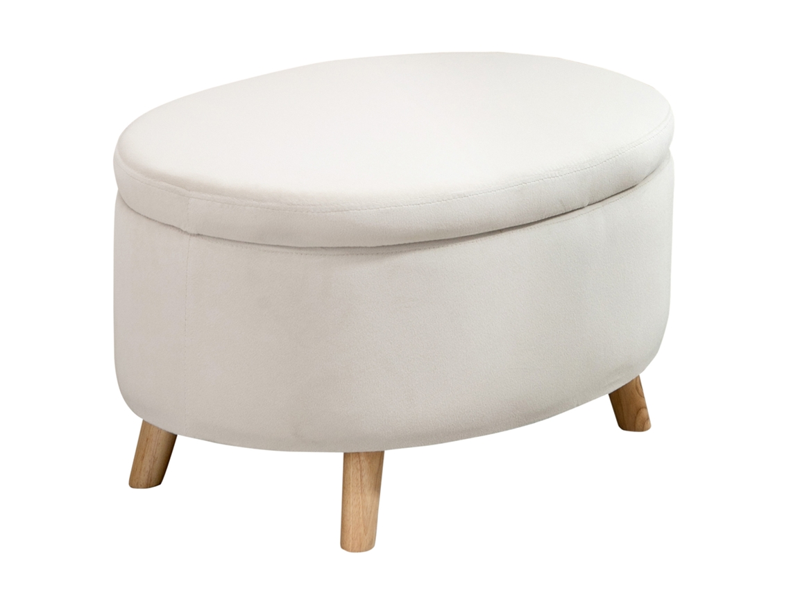 Puf Oval com Armazenamento, Veludo, 71x51,5x42 cm, Madeira