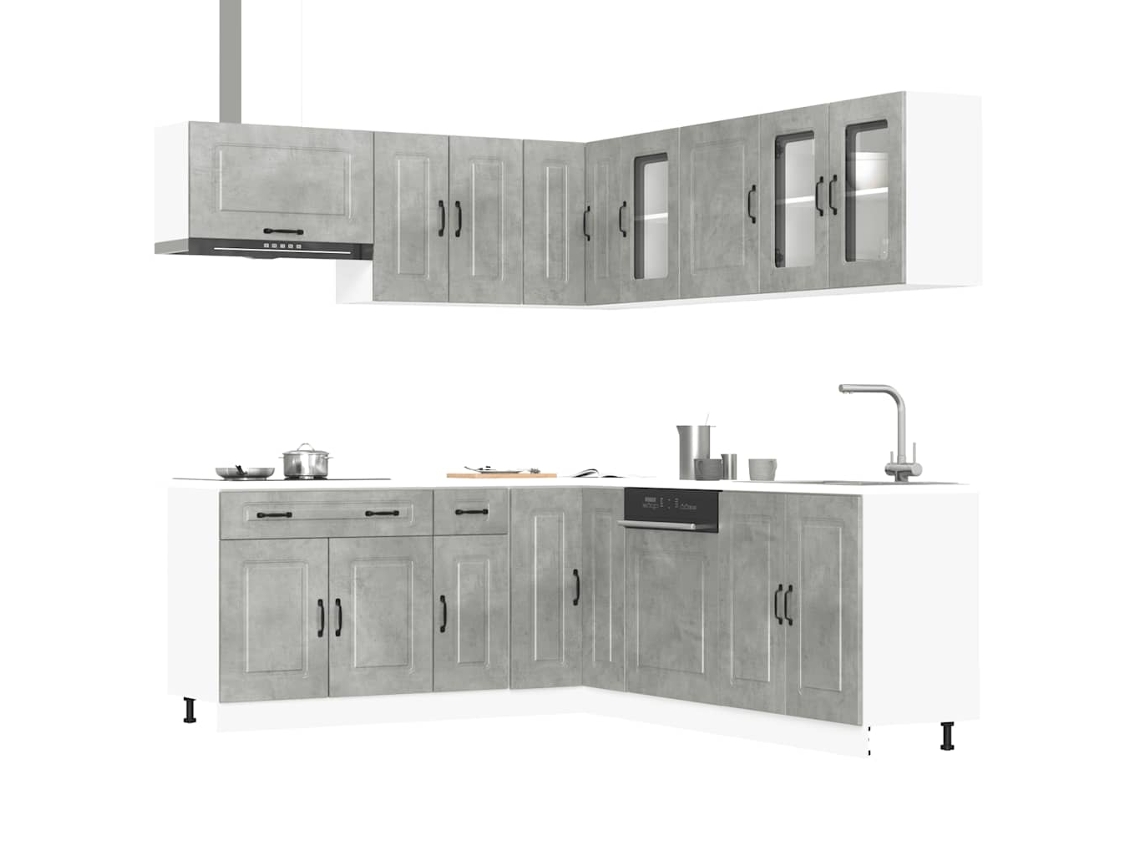Vidaxl 11 Peças Armário De Cozinha Conjunto Kalmar Concreto Cinza