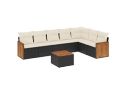 Conjunto 8 sofás de jardim VIDAXL com almofadões vime PE preto