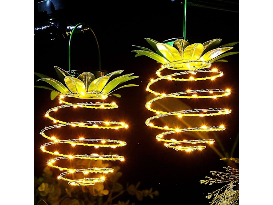 Pacote Com 2 Luzes Solares De Metal Em Formato De Abacaxi, 60 Leds, Luz De Corda Suspensa Para Áreas Externas, Solar À Prova Dágu Aquaforge