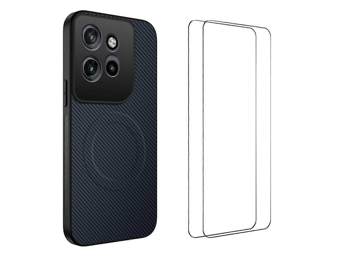Capa Magnética Wanlonfeng Tq1 Series Com Textura De Fibra De Carbono E Tpu Para Motorola Edge 60 Fusion 5g, Com 2 Películas De Tela, Cor Safira