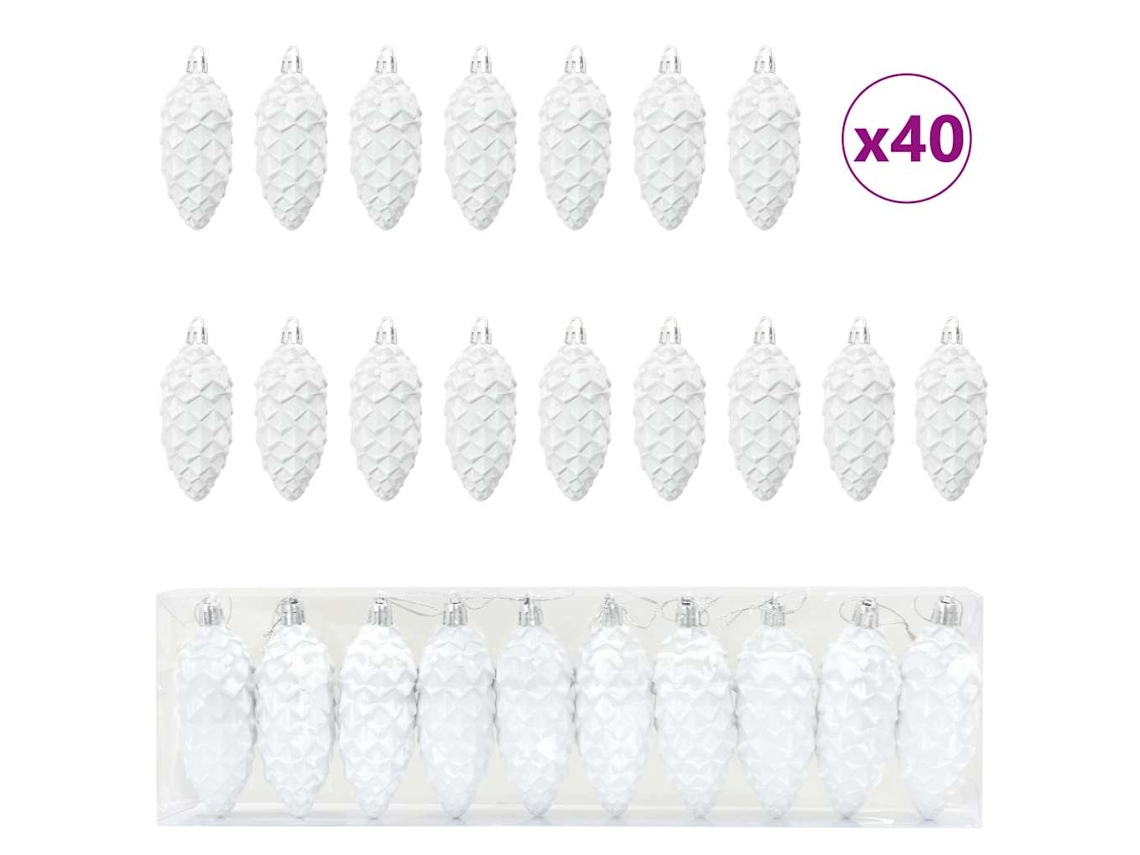 Conjunto 40 Ornamento De Natal Vidaxl Branco Plástico (3.7 X 9.2 Cm)