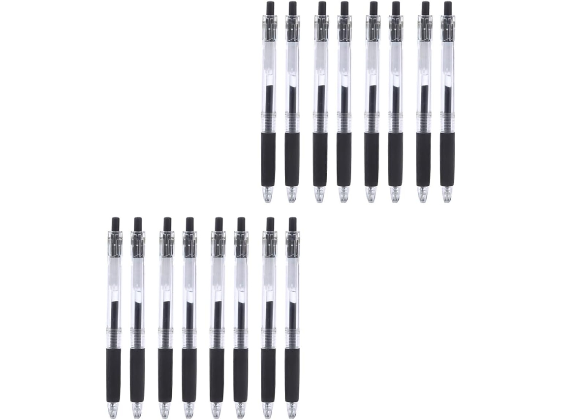 Homsfou 16 Canetas Esferográficas Em Gel Pretas Com Ponta De 0,5 Mm,