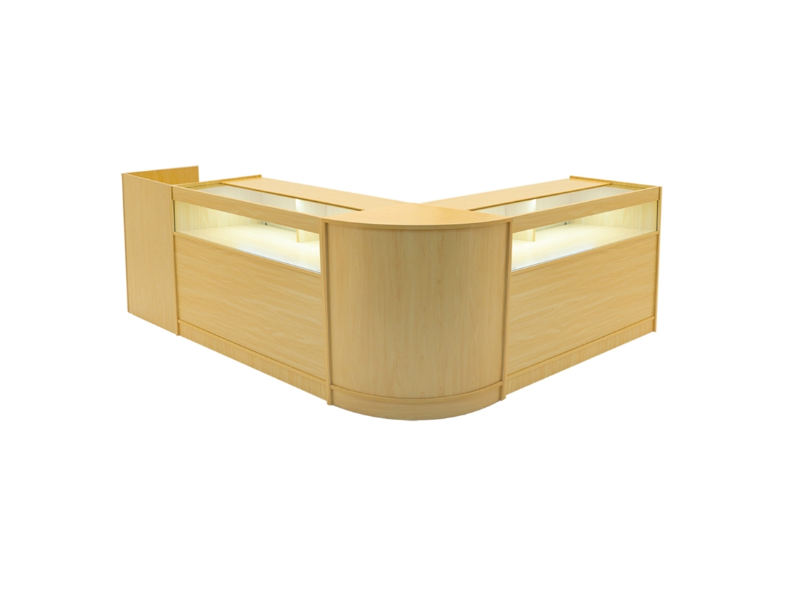 Conjunto de Balcões Comerciais Luna | Maple | CM60 2xB1200 TB60 | MDF e Vidro Temperado | Prateleiras e Portas MonsterShop