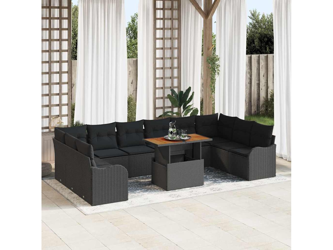 Vidaxl Conjunto De Sofá De Jardim 11 Unid. Preto Rattan Sintético