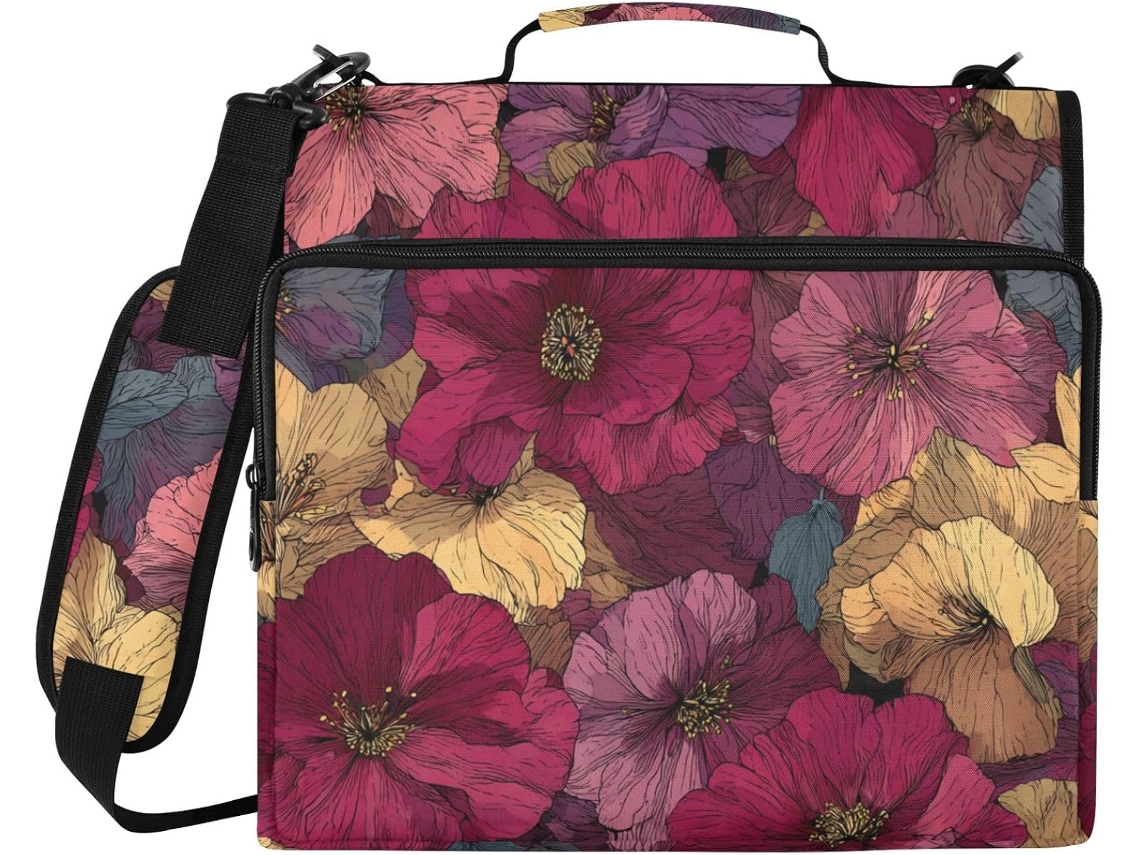 Bolsa De Mão Com Zíper 3, 8cm 1, 5 Polegadas Com Estampa Floral Retrô Colorida Em Vermelho E Roxo, 3 Argolas, Vários