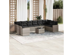 Vidaxl 11 Pcs Conjunto Sofás De Jardim C/ Almofadões Vime Pe Cinzento