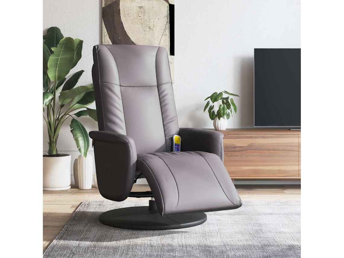 Vidaxl Cadeira Massagens Reclinável C/apoio Pés Couro Artificial Cinza