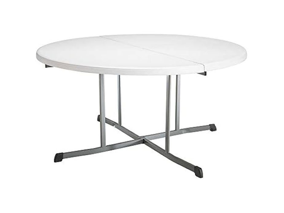 Mesa Redonda Dobrável - Lifetime - 25402 - 1,52 M - Granito Branco - Aço Durável
