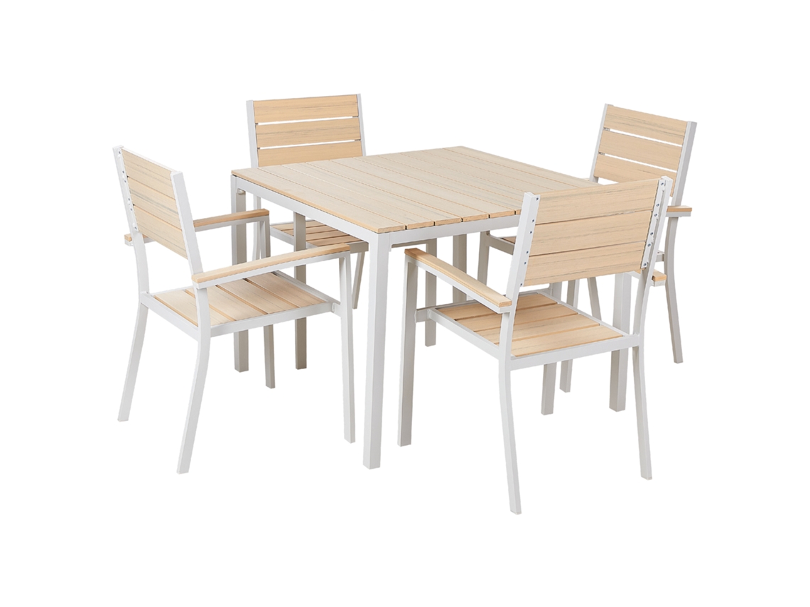 Conjunto De Refeição De Jardim Com Cadeiras Beliani Prato De Madeira Plástica Creme 95x95x74