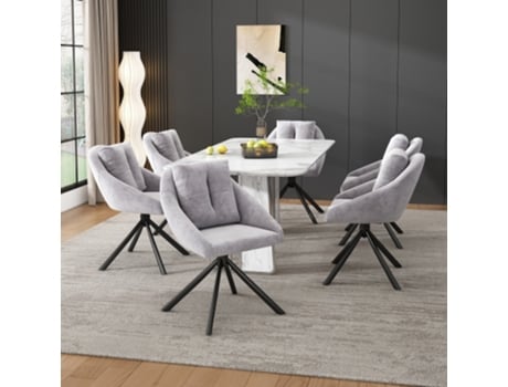 Conjunto De 6 Poltronas De Lazer, Almofadas Cinza, Pernas Pretas, Estilo Casual E Função Giratória 360° Kashemano