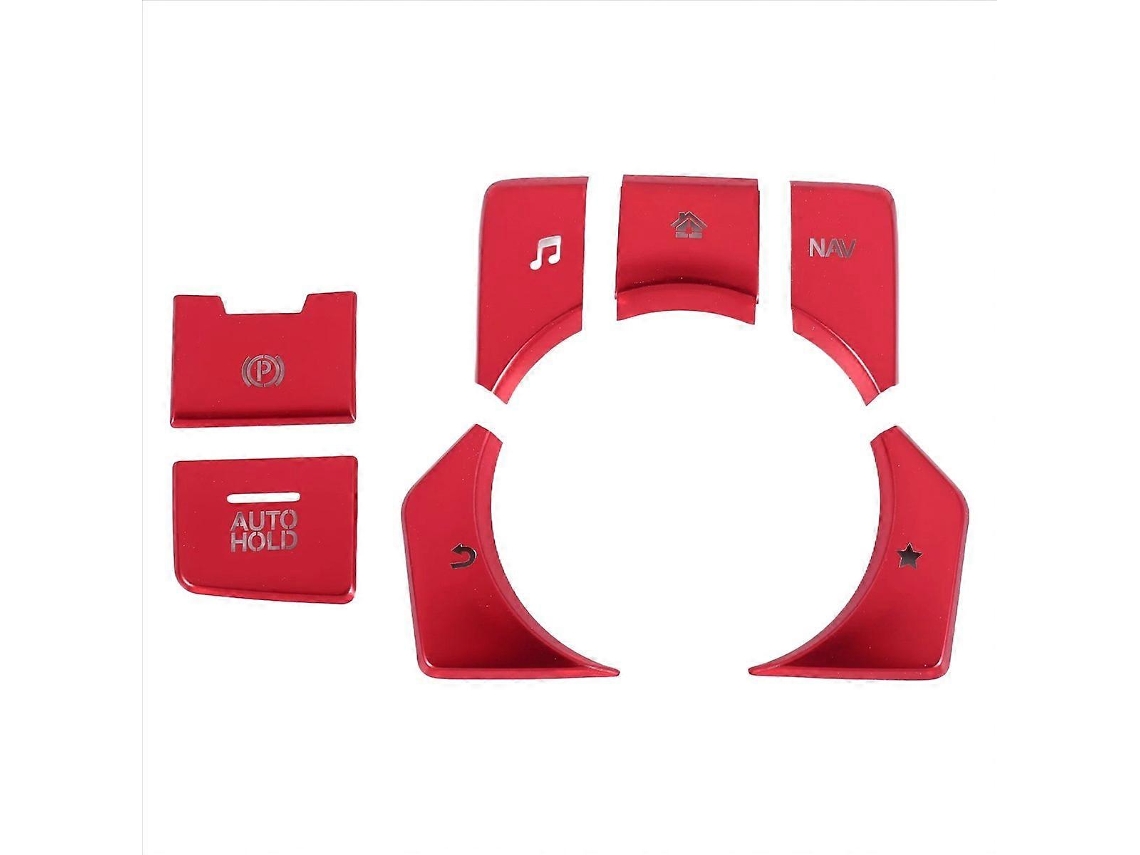 Conjunto De 7 Peças De Capas De Acabamento Vermelhas Para Botões Multimídia Do Freio De Mão Eletrônico.