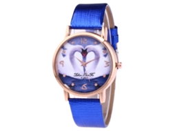 Relógio de pulso feminino Zhoulianfa com design simples de coração azul e movimento de quartzo.
