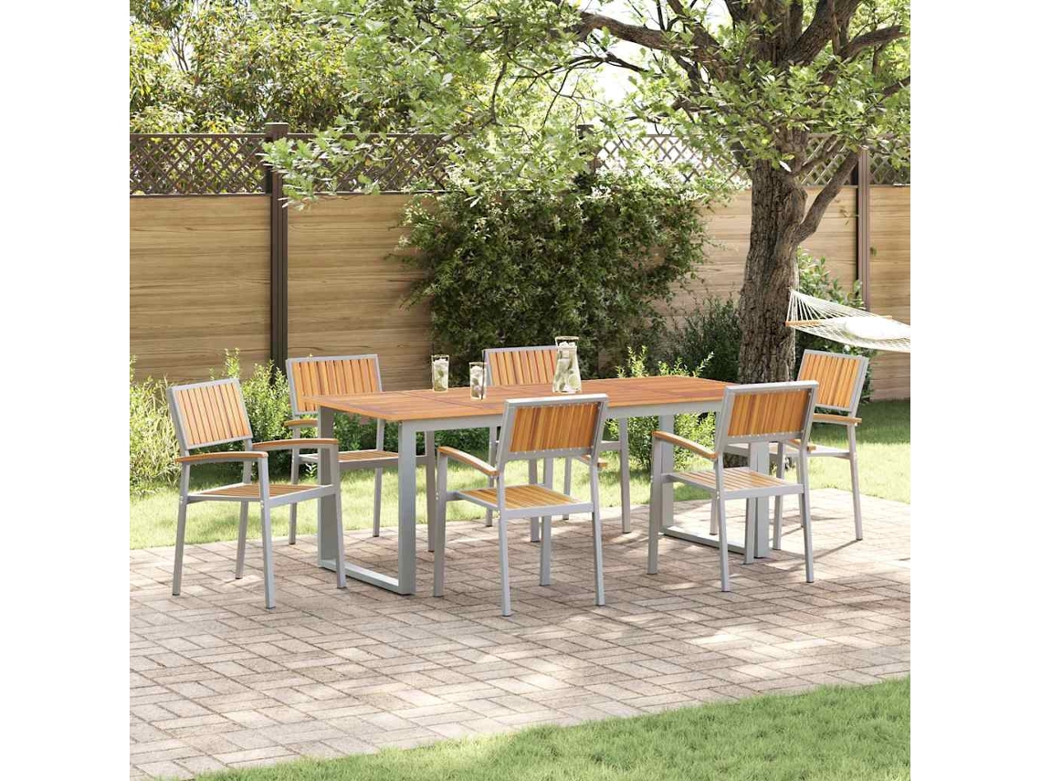 Vidaxl Conjunto De Jantar Para Jardim 7 Unid. Cinzeto