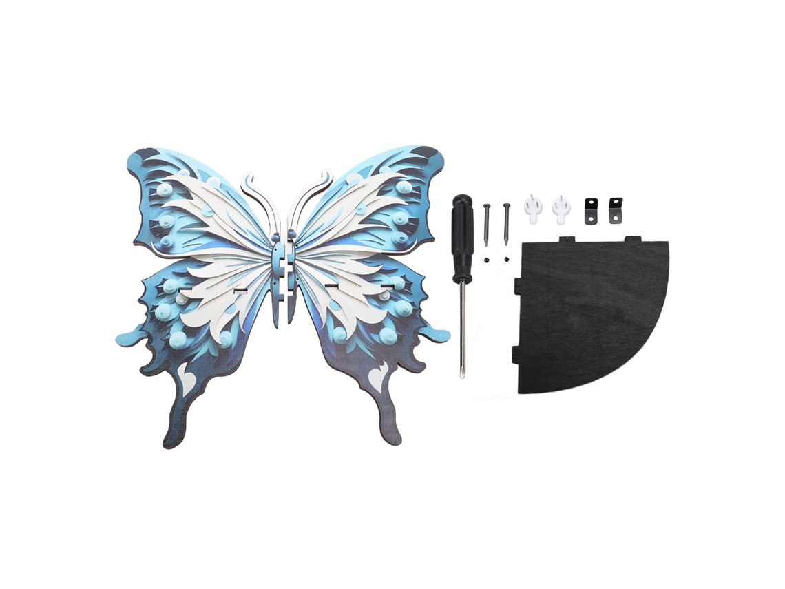 Repisa Esquina De Madera Con Mariposa Azul Y Blanca Estética Para Sala De Estar