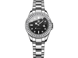 Lurelia Relógio Feminino, Movimento De Quartzo, Data/calendário, Detalhes Com Strass, Cerâmica, Resistente À Água, Prata