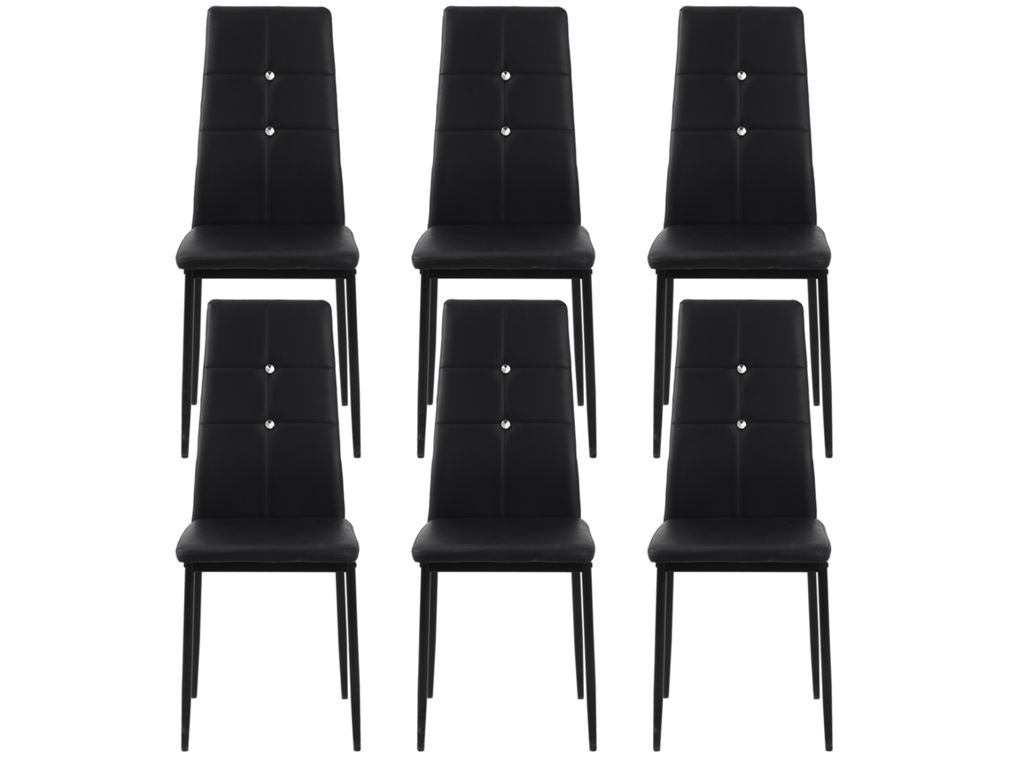 Cadeiras de sala de jantar estofadas em PU, 6 unidades, com encosto alto com botões, preto, 41x50x97 cm S/MARCA