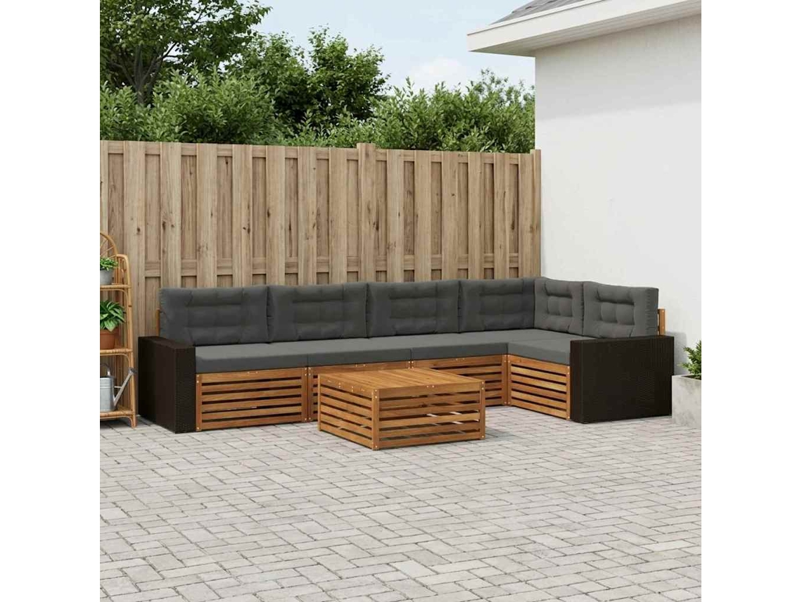 Vidaxl Conjunto De Sofás Para Exterior 6 Unid. Natural E Antracite