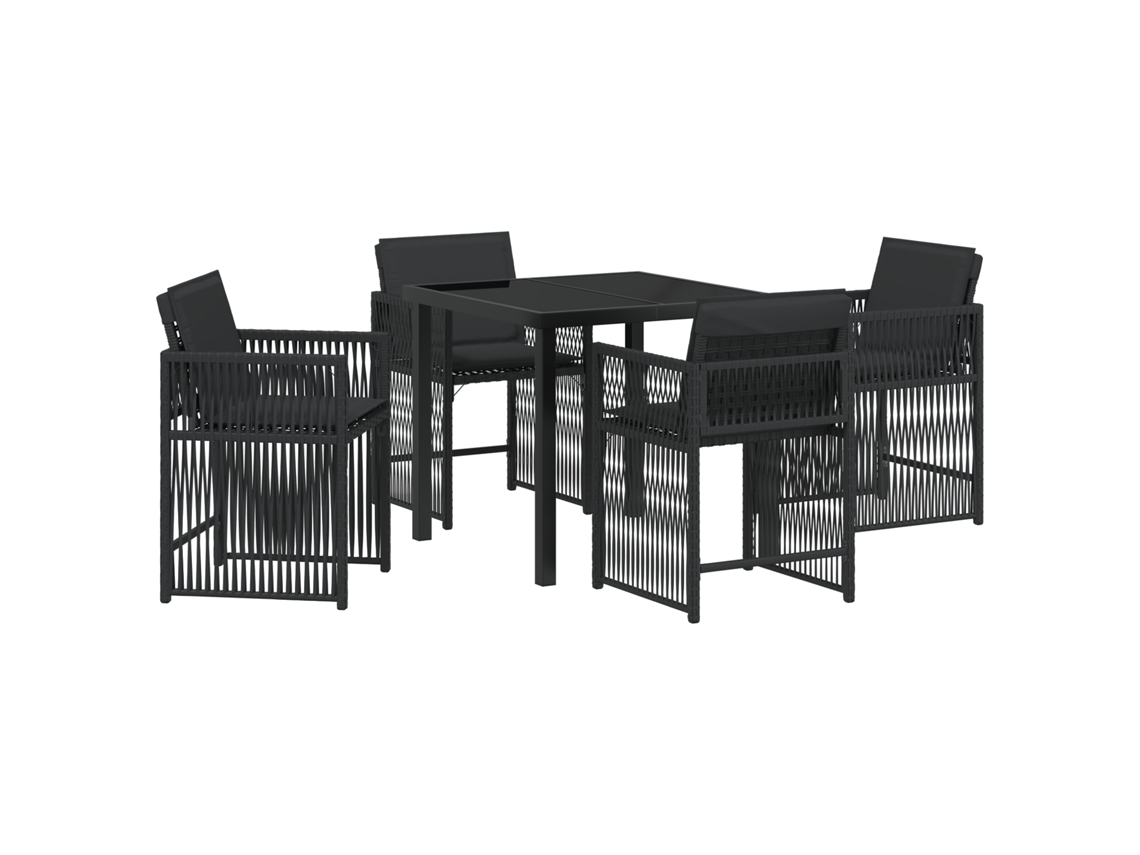 Conjunto 5 De Jantar De Vidaxl Com Almofadas Preto Poli Rattan