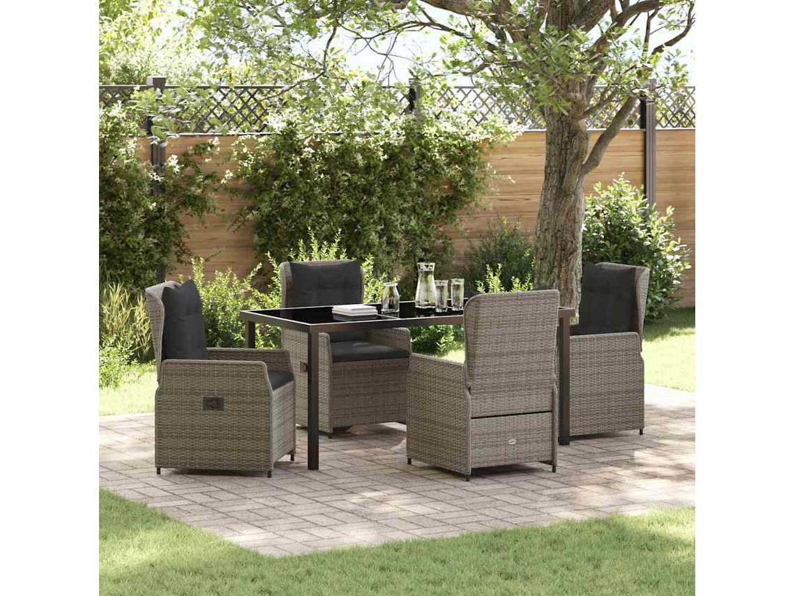 Vidaxl Conjunto de Jantar para Jardim 5 Pcs Cinzeto Vime Pe