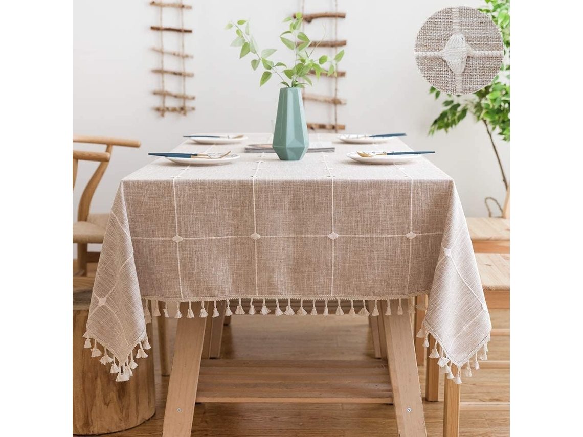 Lurelia Toalha De Mesa Retangular Algodão Linho Juta Natural Lavável Antimanchas Xadrez Jacquard
