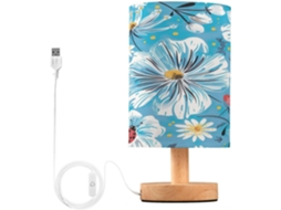 Abajur De Cabeceira Com Estampa Margaridas Para Quarto, Portas De Carregamento Usb C, Luminária De Mesa Cabeceira