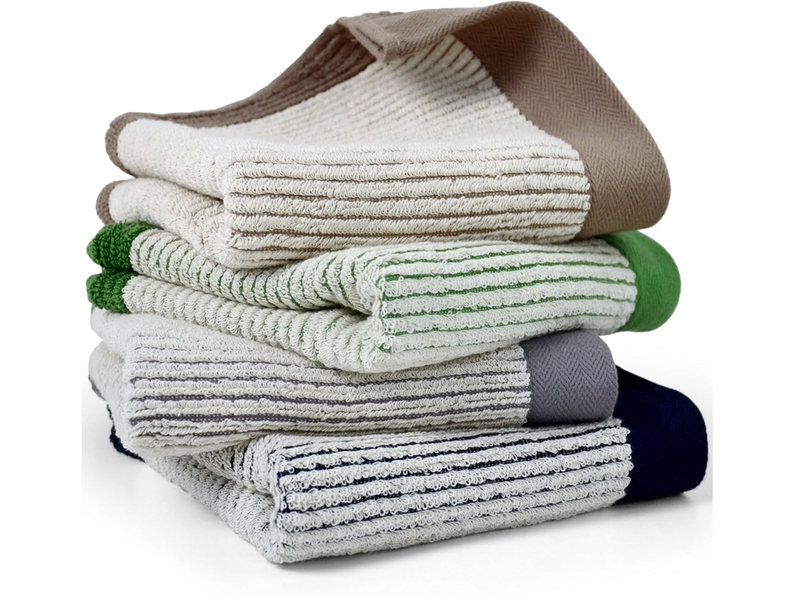 Toalhas de Banho, de Algodão Ultramacias, Pacote com 4 Cinza, Verde, Azul Marinho, Marrom Claro, 71 X 33 Cm, Textura Jacquard AQUAFORGE
