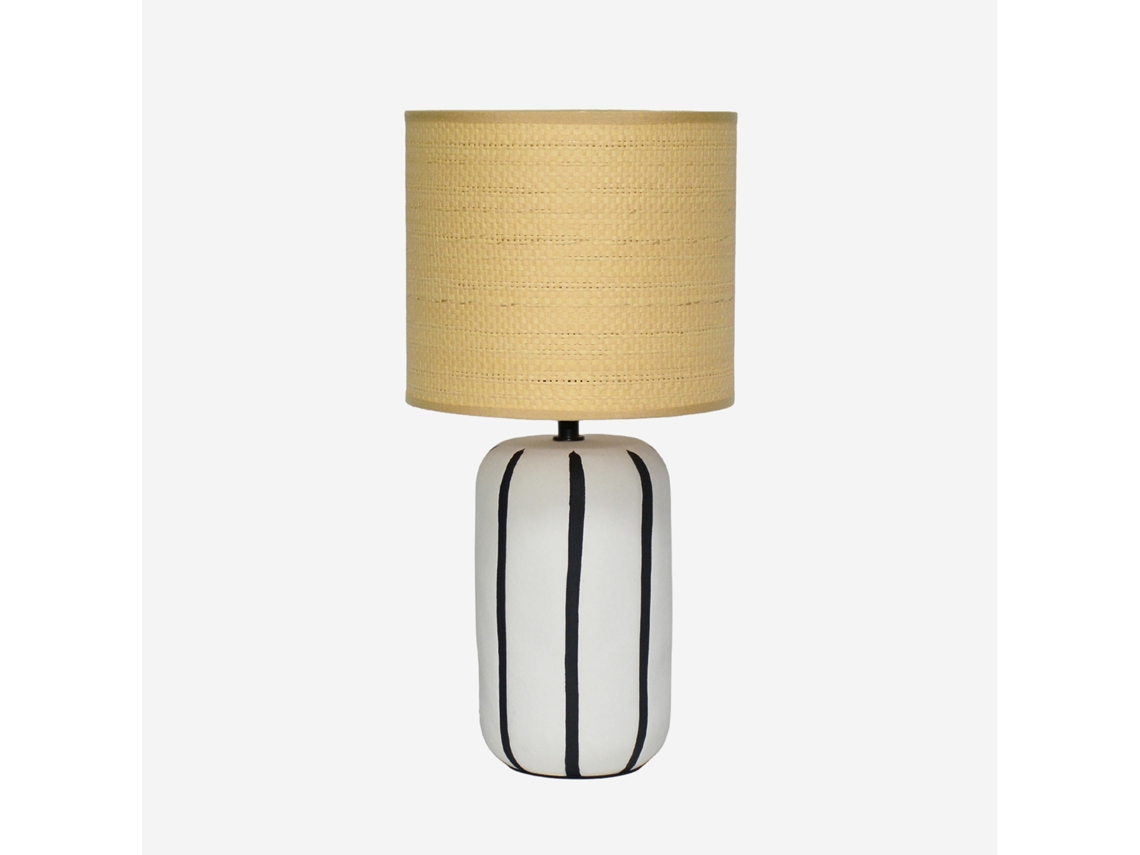 Lâmpada De Mesa Interior Em Cerâmica, Efeito Rattan, Branco Sweeek