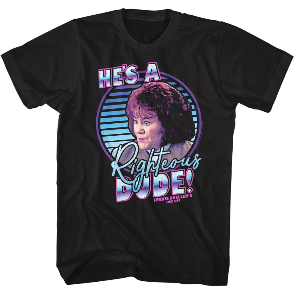 Unisex Adult T-shirt Rockinstone Ferris Bueller's Day Off Righteous Black Sizem