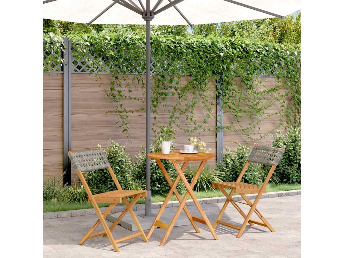 Vidaxl 3 Pcs Conjunto De Bistrô Vime Pe E Madeira Maciça Cinzento