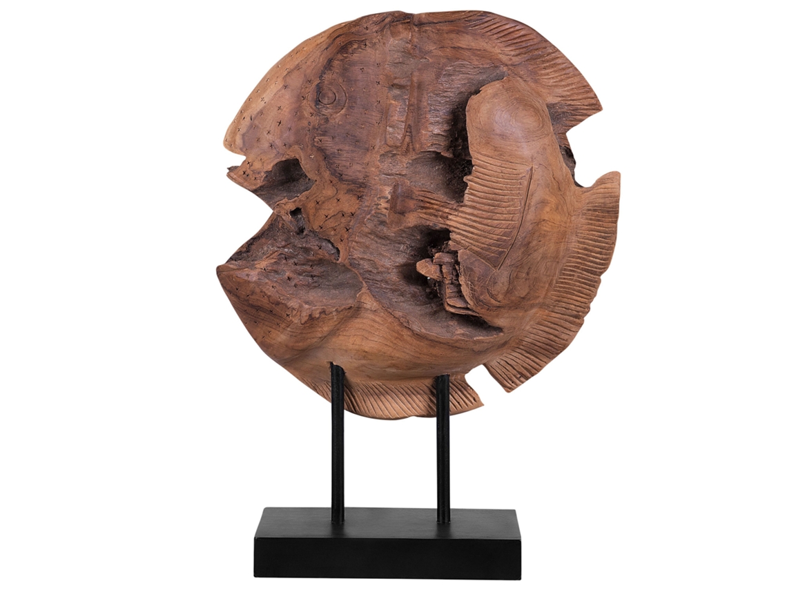 Escultura decorativa em teca BELIANI Plaice fish de Madeira de teca Castanho claro 31x10x41