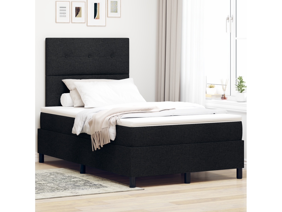 Cama Box Com Colchão Preta Pequeno Casal Tecido