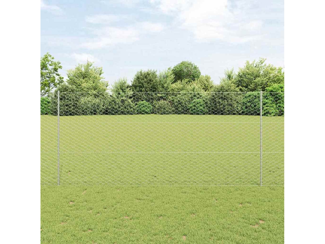 Vidaxl Cerca Hexagonal Com Poste 10 X 1,4 M Aço Galvanizado Prateado